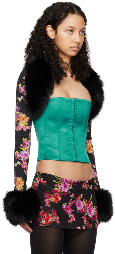 Tanktop GUIZIO GUIZIO Floral Print and Faux Fur Cardigan Grøn | R24645, 1