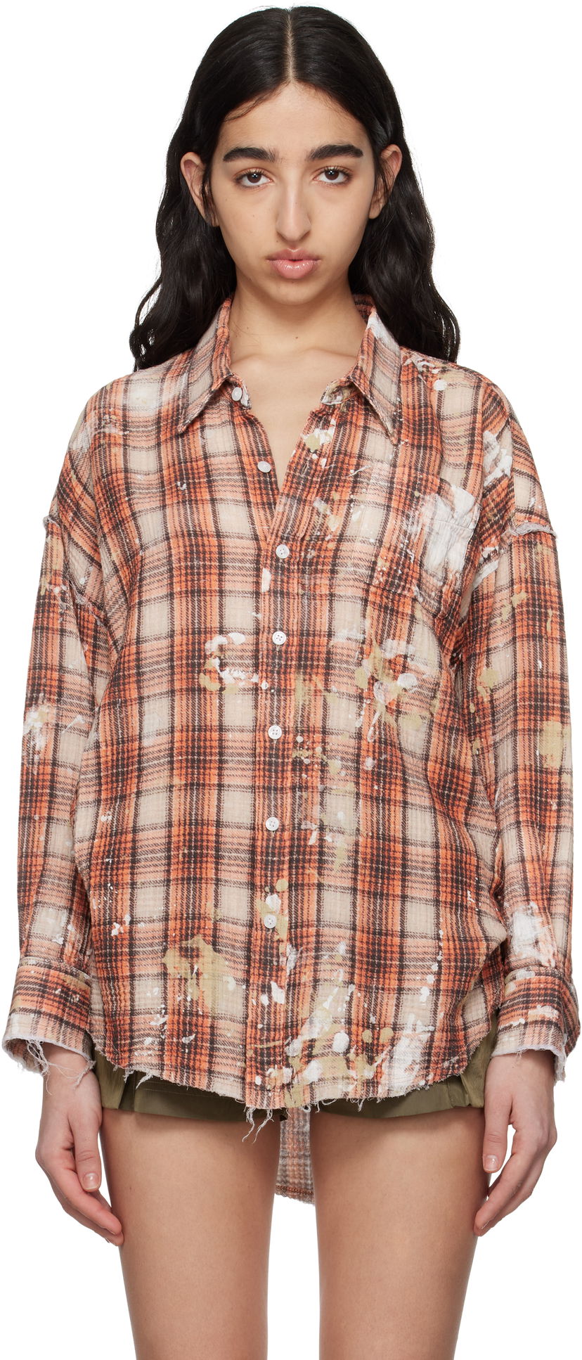 Skjorte R13 R13 Shredded Seam Drop Neck Shirt Orange | R13WR075-R472B