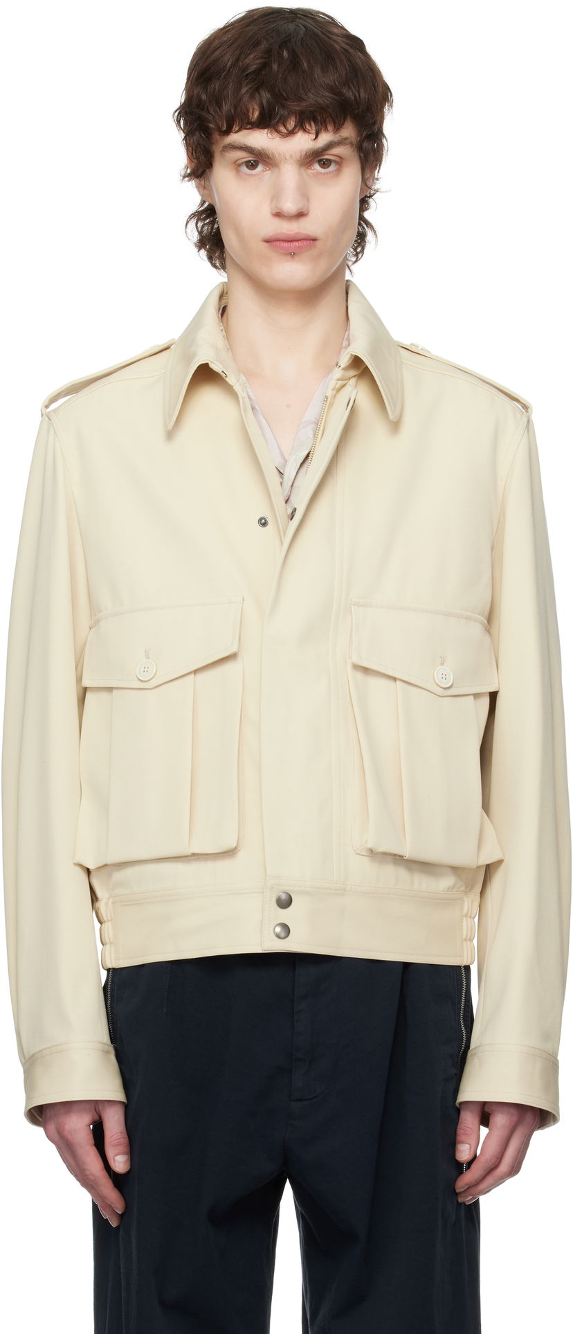 Bomberjakke Dries Van Noten Dries Van Noten Wool Gabardine Jacket Beige | 251-020510-1176