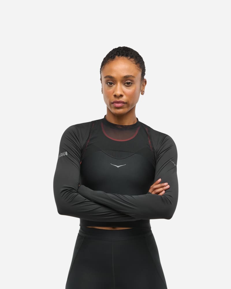 Crop top Hoka One One Race Day Long Sleeve Crop Top Sort | 1167395-BLK, 0