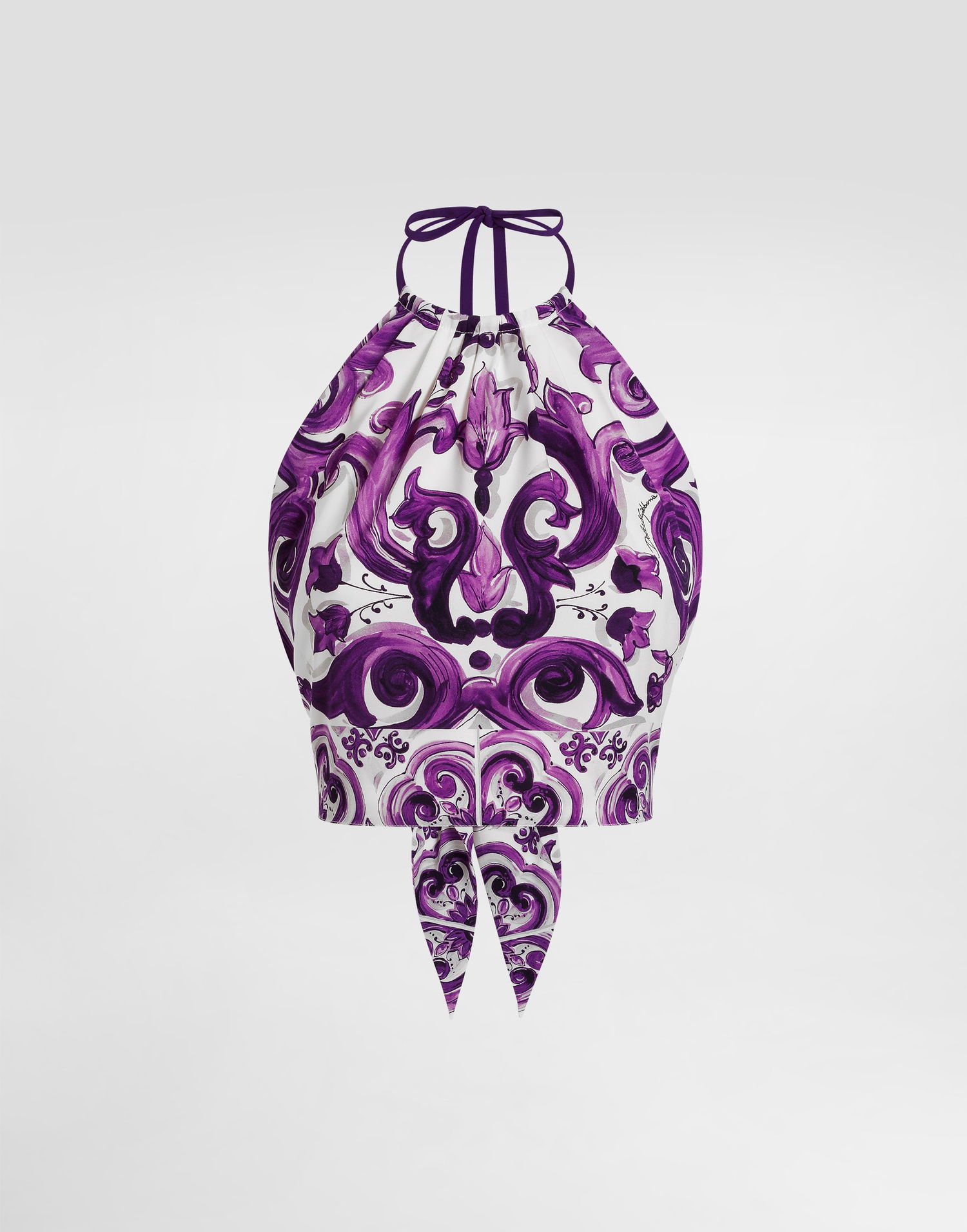 Tanktop Dolce & Gabbana Dolce & Gabbana Majolica-Print Charmeuse Halter Tie Top Lilla | F7BA8THPAE2H15DQ, 0