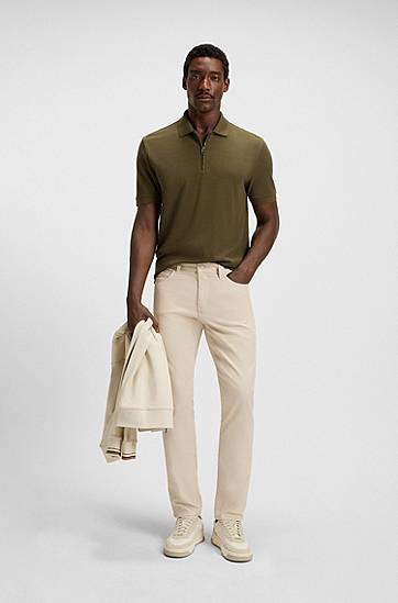 Polo skjorte BOSS Waffle Knit Zip Polo Grøn | 50536768, 1