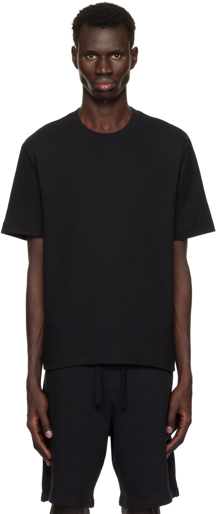 T-shirt BOSS Hugo Waffle-Structured Logo Embroidered T-Shirt Sort | 50532011