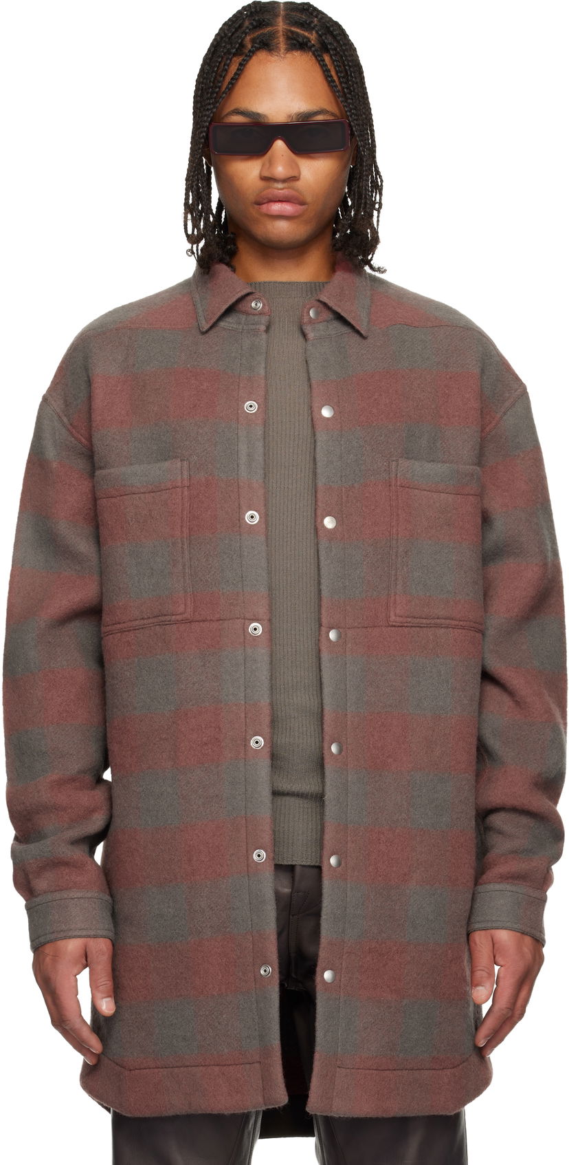 Skjorte Rick Owens Concordians Oversized Plaid Flannel Overshirt with Chest Pockets Flerfarvet | RU02E1739 WJP