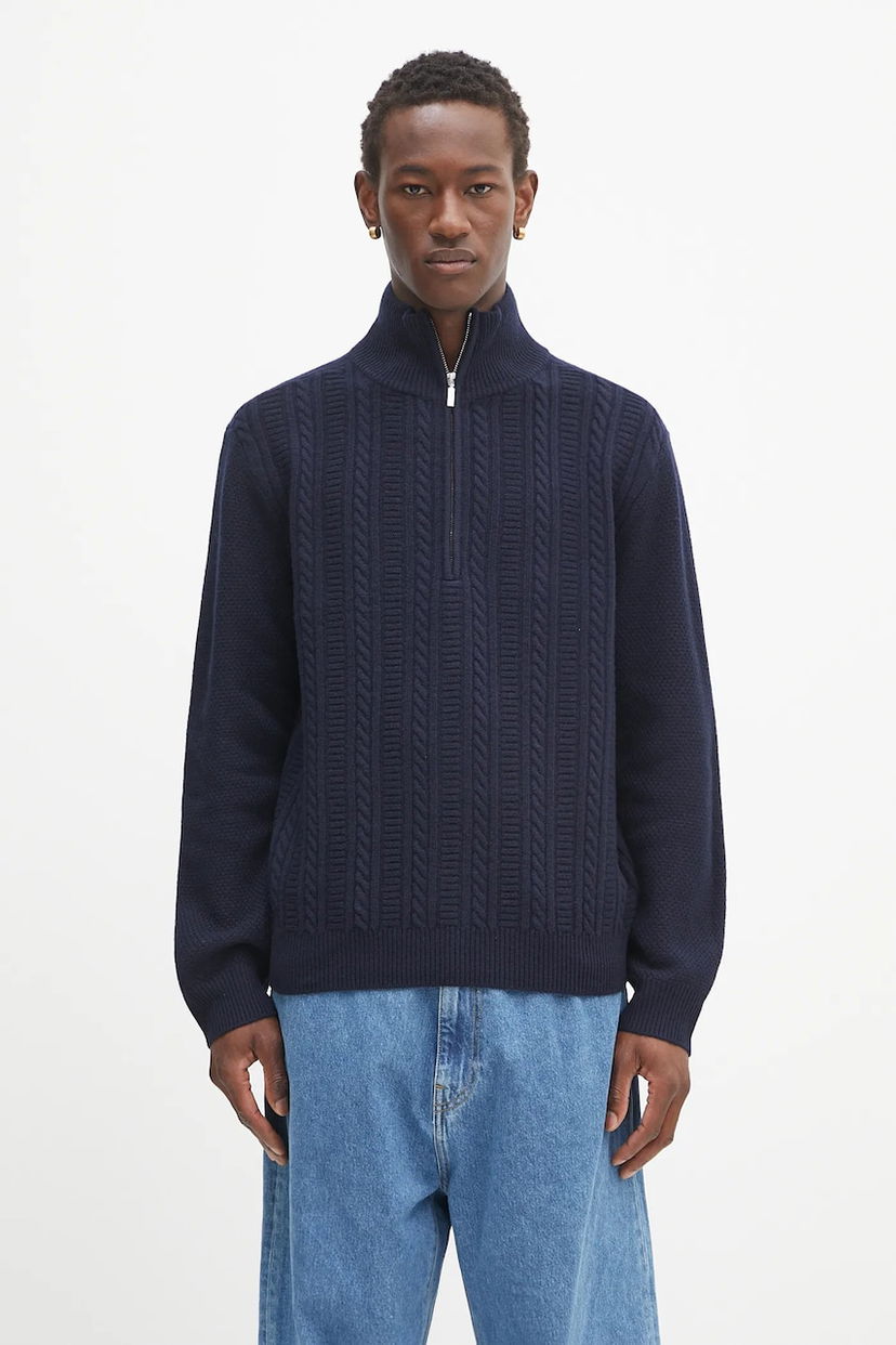 Sweater A.P.C. A.P.C. Pull Theo Half Zip Sweater Mørkeblå | WVBCZ.H23416