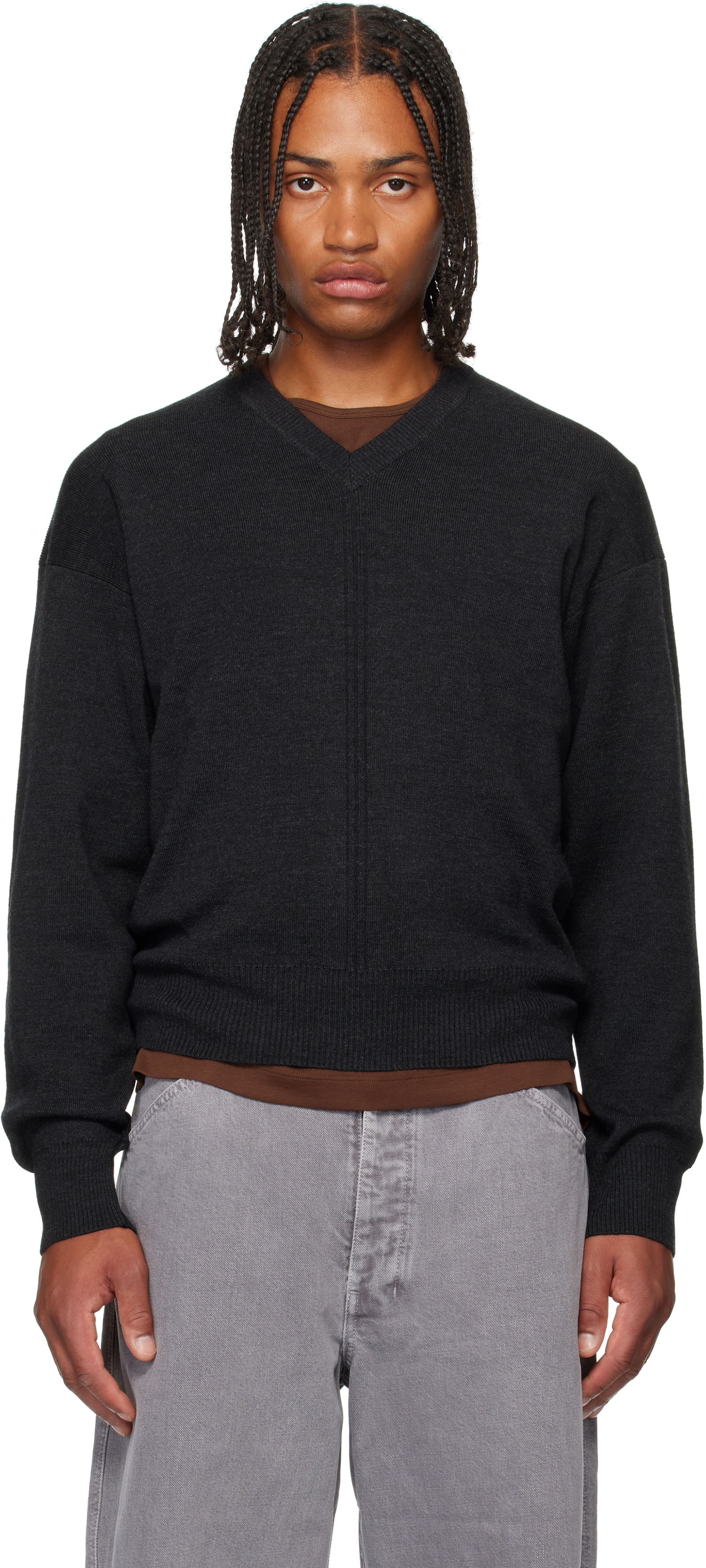 Sweater LEMAIRE LEMAIRE V-Neck Sweater Sort | TO1430 LK087, 0