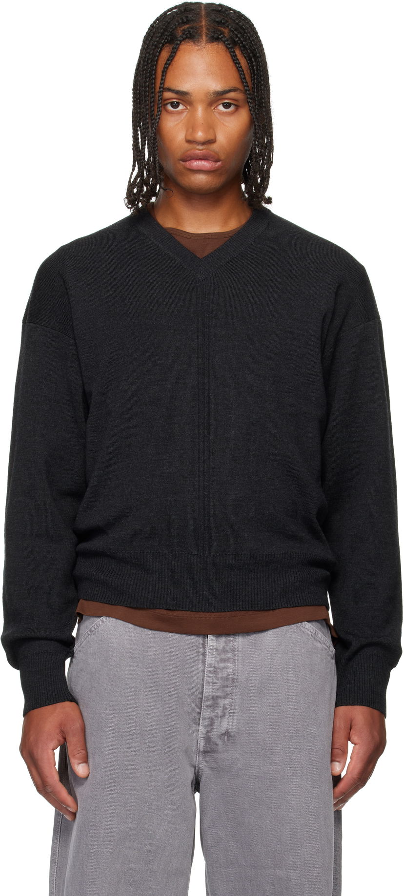 Sweater LEMAIRE LEMAIRE V-Neck Sweater Sort | TO1430 LK087