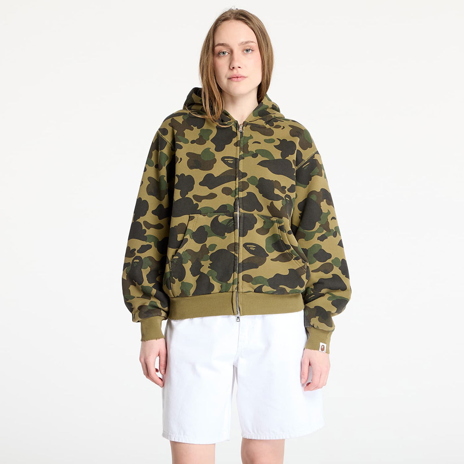 Sweatshirt BAPE A BATHING APE 1St Camo Heavy Wash Cropped Fit Zip Hoodie Grøn | 001ZPL301308MGRN, 0
