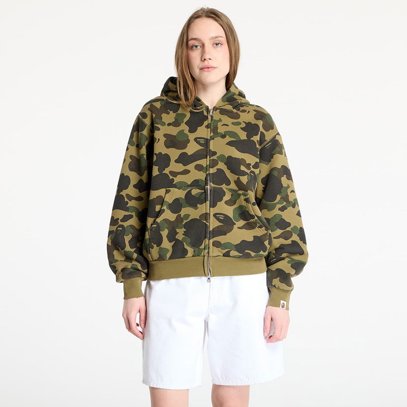 Sweatshirt BAPE A BATHING APE 1St Camo Heavy Wash Cropped Fit Zip Hoodie Grøn | 001ZPL301308MGRN