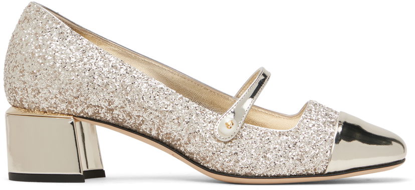 Sneakers og sko Jimmy Choo Jimmy Choo Elisa 45 Glitter Mary Jane Block Heel Pumps Metalisk | ELISA 45
