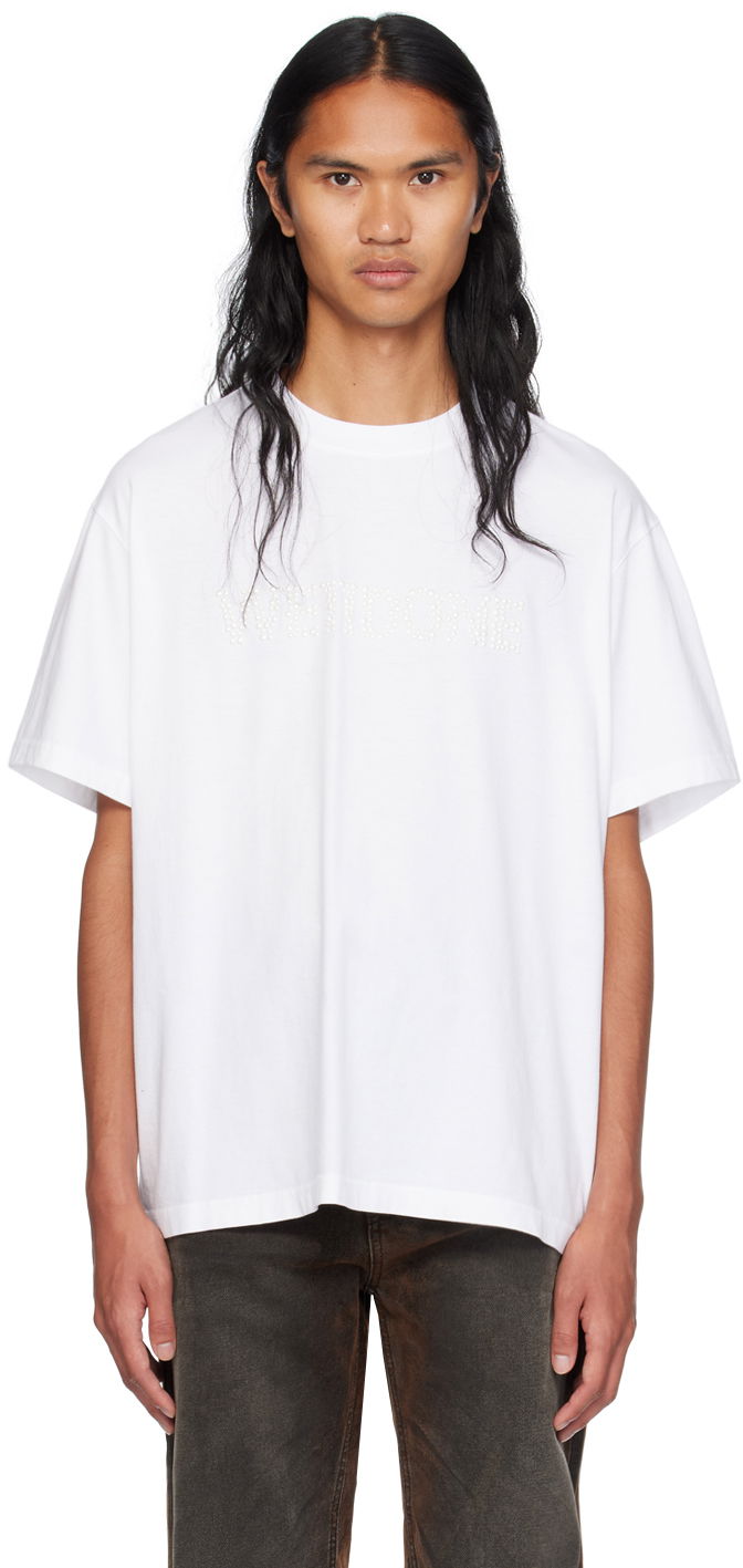 T-shirt We11done We11done Logo Pearl T-Shirt Hvid | WD-TT2-24-778-U-WH