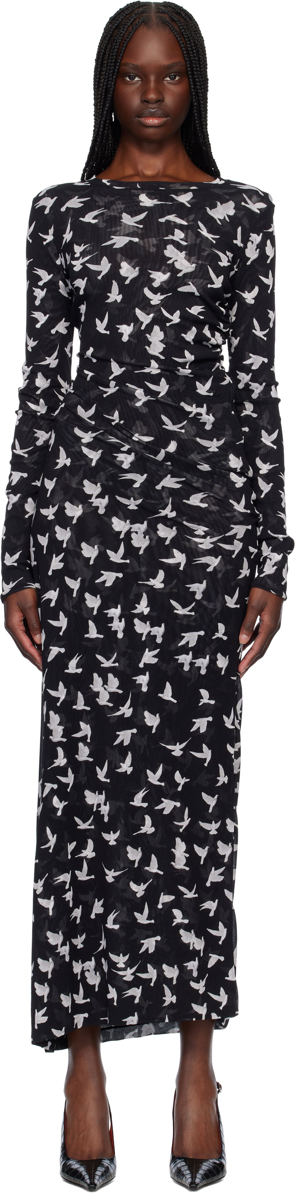 Kjole Stella McCartney Stella McCartney Dove Print Mesh Maxi Dress Sort | 6J03353SPZ89, 0