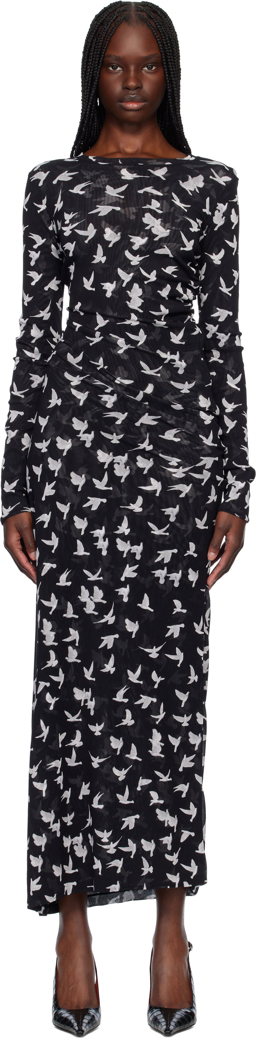 Kjole Stella McCartney Stella McCartney Dove Print Mesh Maxi Dress Sort | 6J03353SPZ89