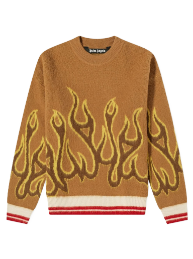 Sweater Palm Angels Flames Intarsia Crew Knit Brun | PMHE043F22KNI0016418