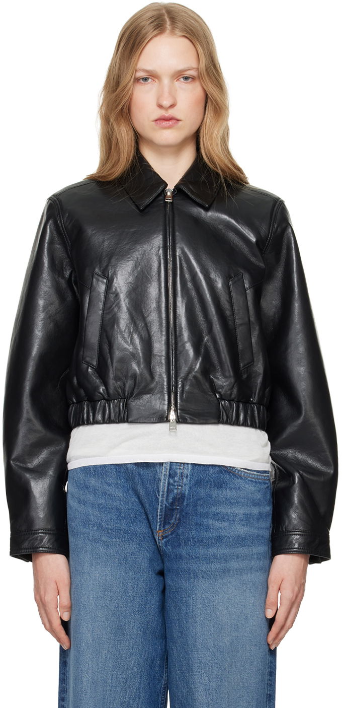 Jakke AGOLDE Recycled Leather Cropped Jacket Sort | A5072-1285