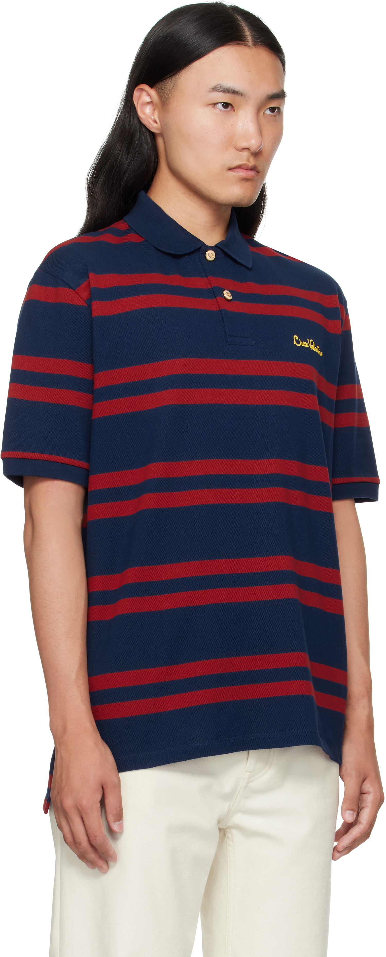 Polo skjorte Valentino Valentino 'Chez Valentino' Cotton Piqué Polo Mørkeblå | 7V3MH04CAYN, 1