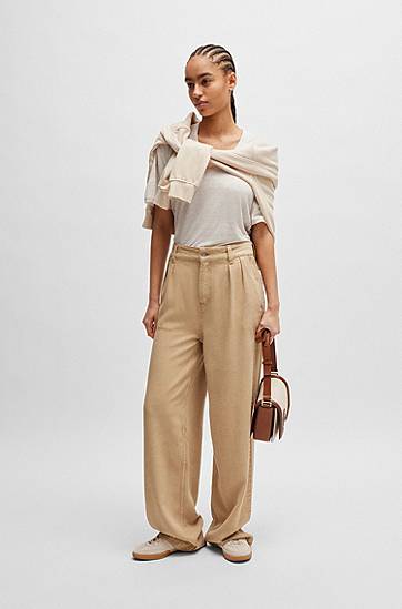 T-shirt BOSS BOSS V-neck Linen T-shirt Hvid | 50511242, 1