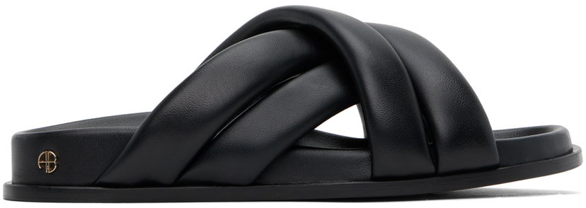Sneakers og sko Anine Bing Lizzie Padded Leather Slides Sort | A-14-4028-007