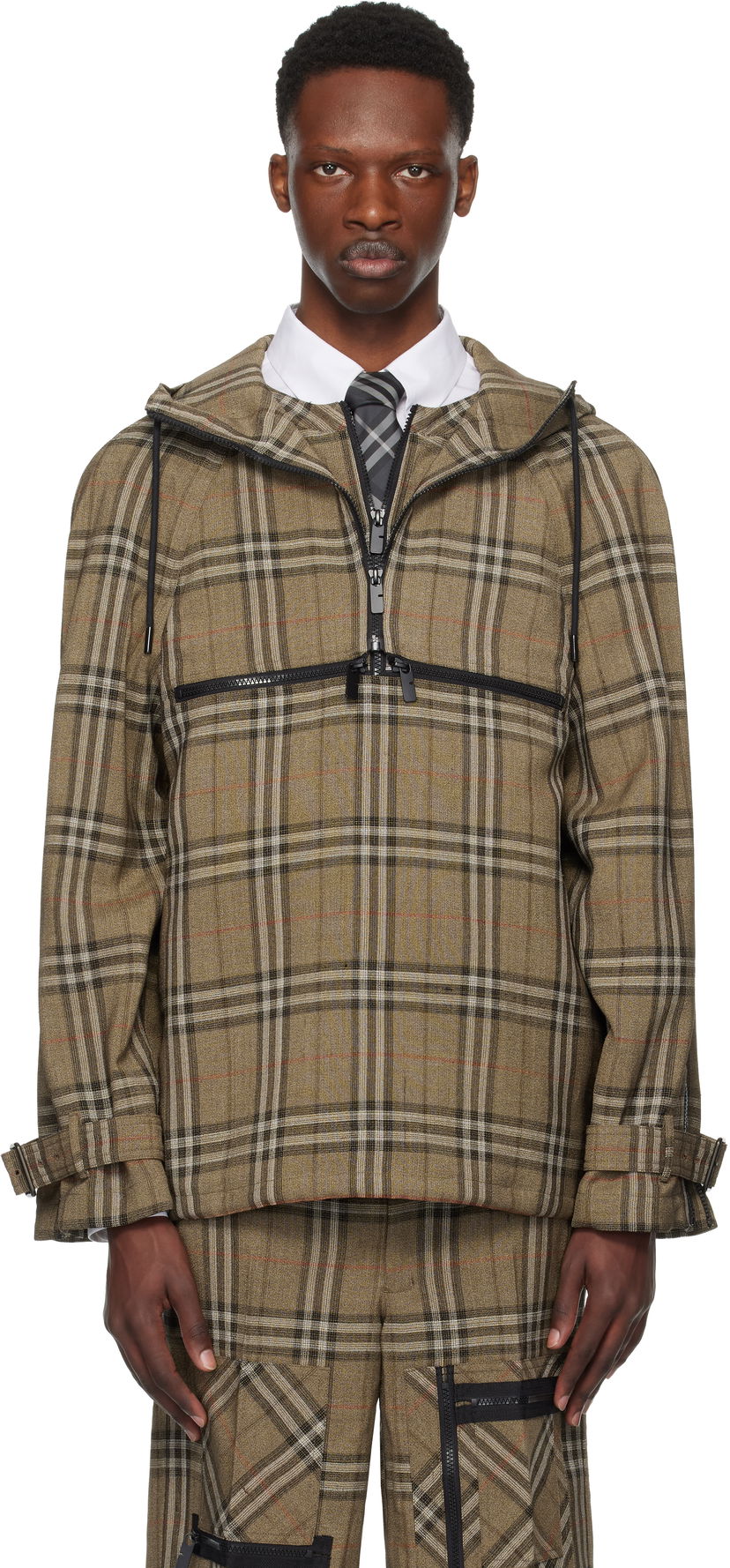 Jakke Burberry Burberry Check Silk Blend Hooded Jacket Brun | 8108324