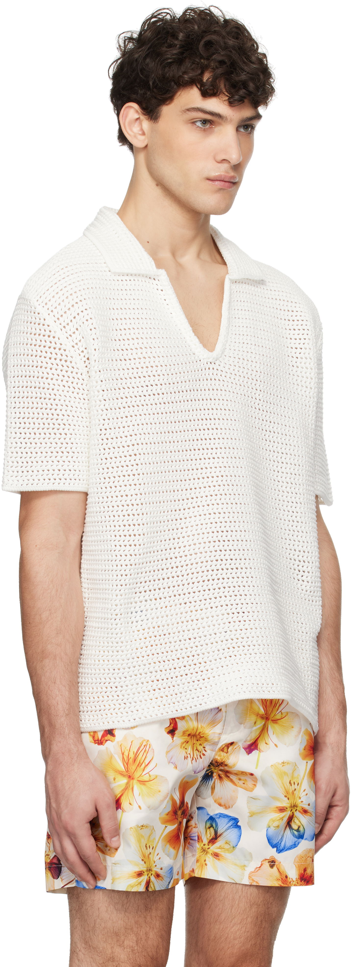 Skjorte Orlebar Brown Batten Crochet Polo Shirt Hvid | 277182, 1