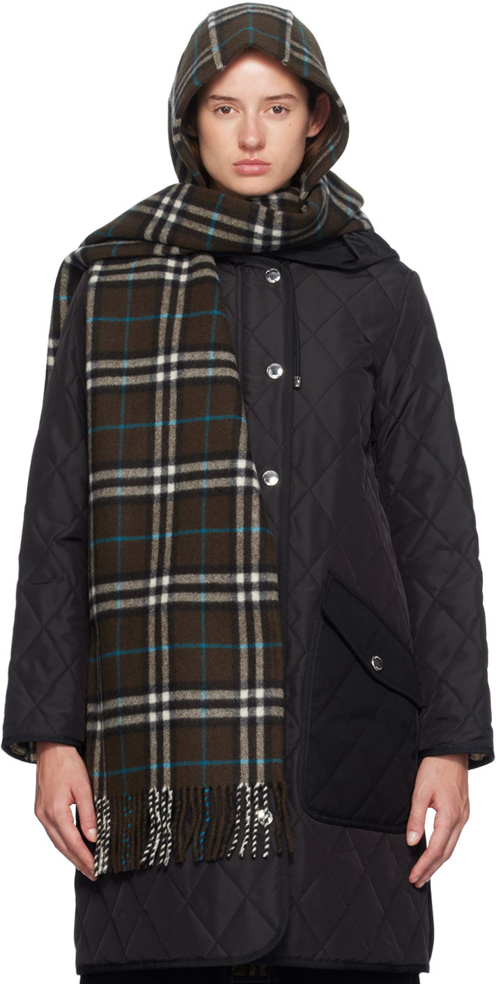 Tørklæde Burberry Brown Check Cashmere Hooded Scarf Sort | 8097493