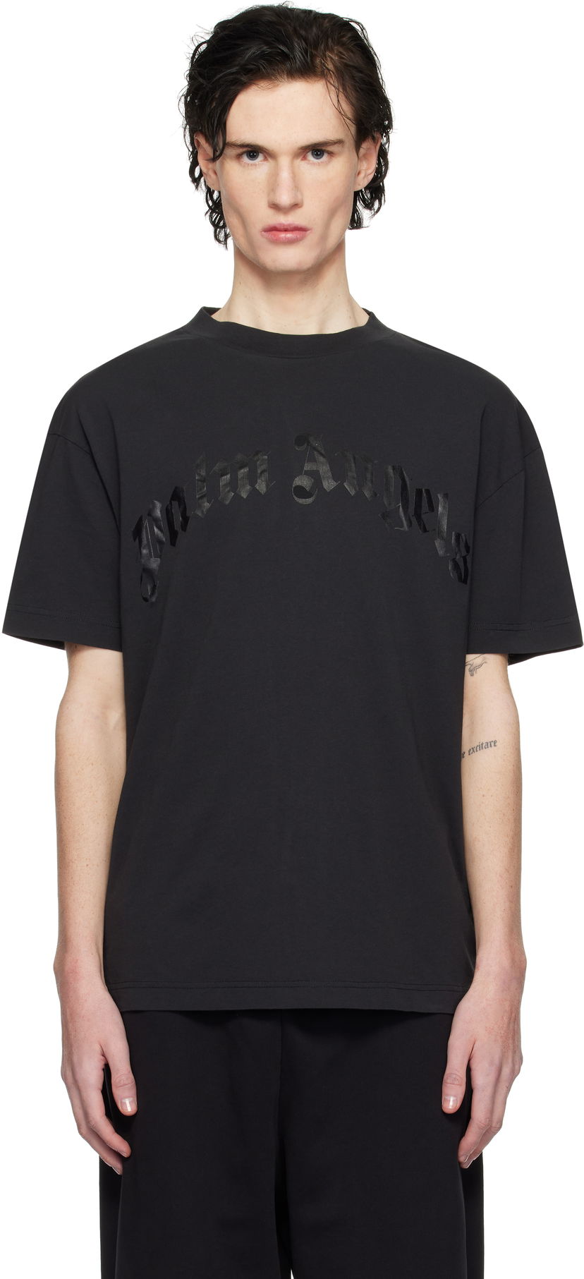 T-shirt Palm Angels Curved Logo Oversize T-Shirt Sort | PMAA001S25JER0041010