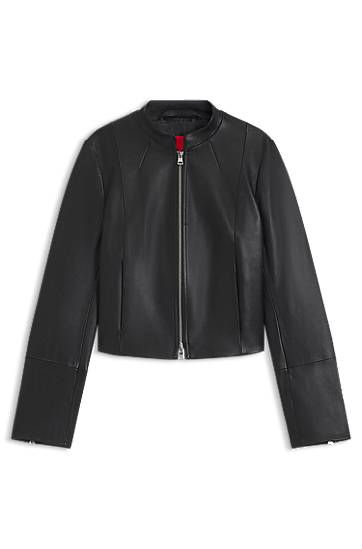 Jakke BOSS Stand Collar Leather Jacket Sort | 50541262