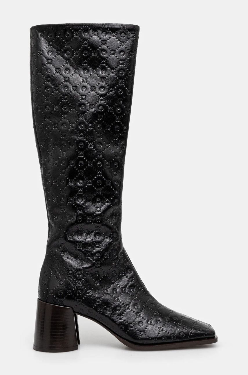 Sneakers og sko Marine Serre Moonogram Embossed Leather Ms Block High Heel Boots Sort | WFW038A.CLEA0051, 1