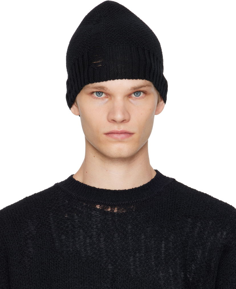 Beanie Ann Demeulemeester Ann Demeulemeester Edon Destroyed Seed Stitch Beanie Sort | B0013176-KN071-099