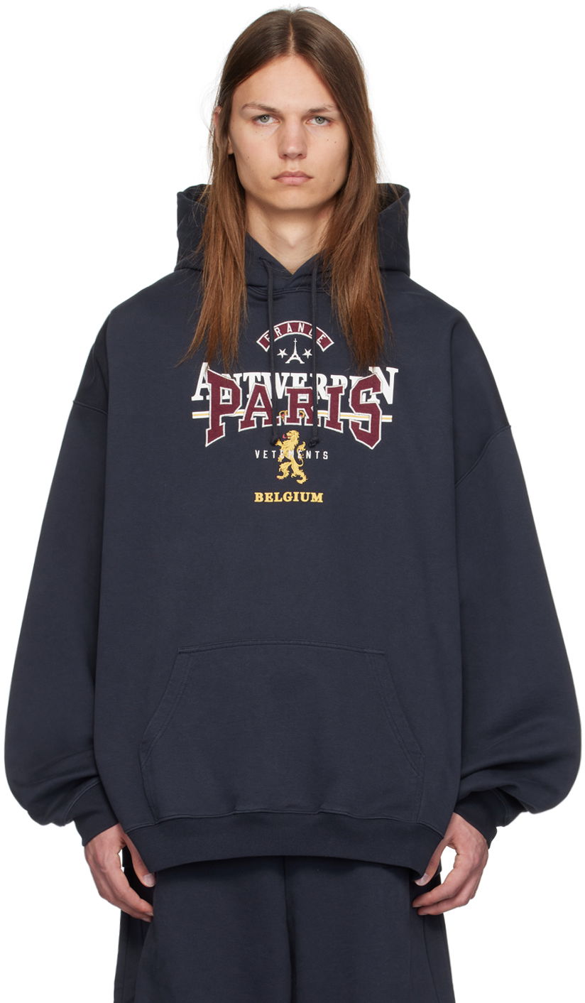 Sweatshirt VETEMENTS Tourist Hoodie Mørkeblå | UA65HD600N