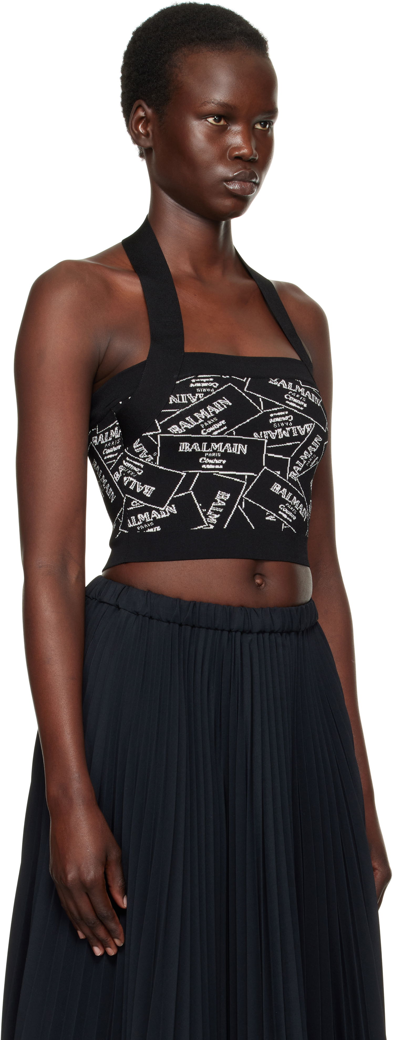 Nederdel Balmain Balmain Label Motif Halter Top Sort | EF1AA025KH86, 1