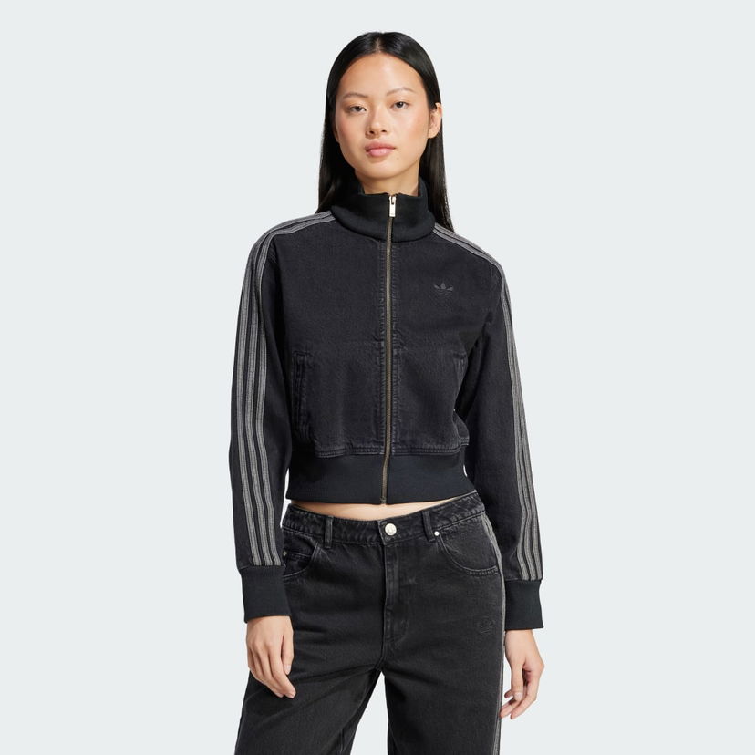 Bomberjakke adidas Performance Black Cropped Denim Jacket Sort | JD3110