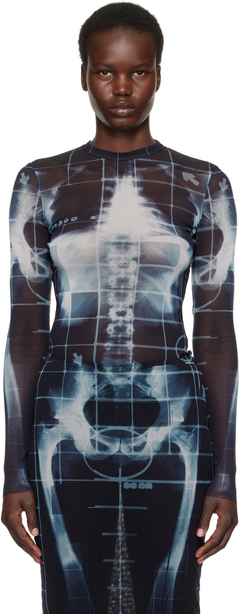 Kjole Jean Paul Gaultier Jean Paul Gaultier 'The Squeletor' Mesh T-Shirt Sort | 25/33-F-TO241-T580-005956