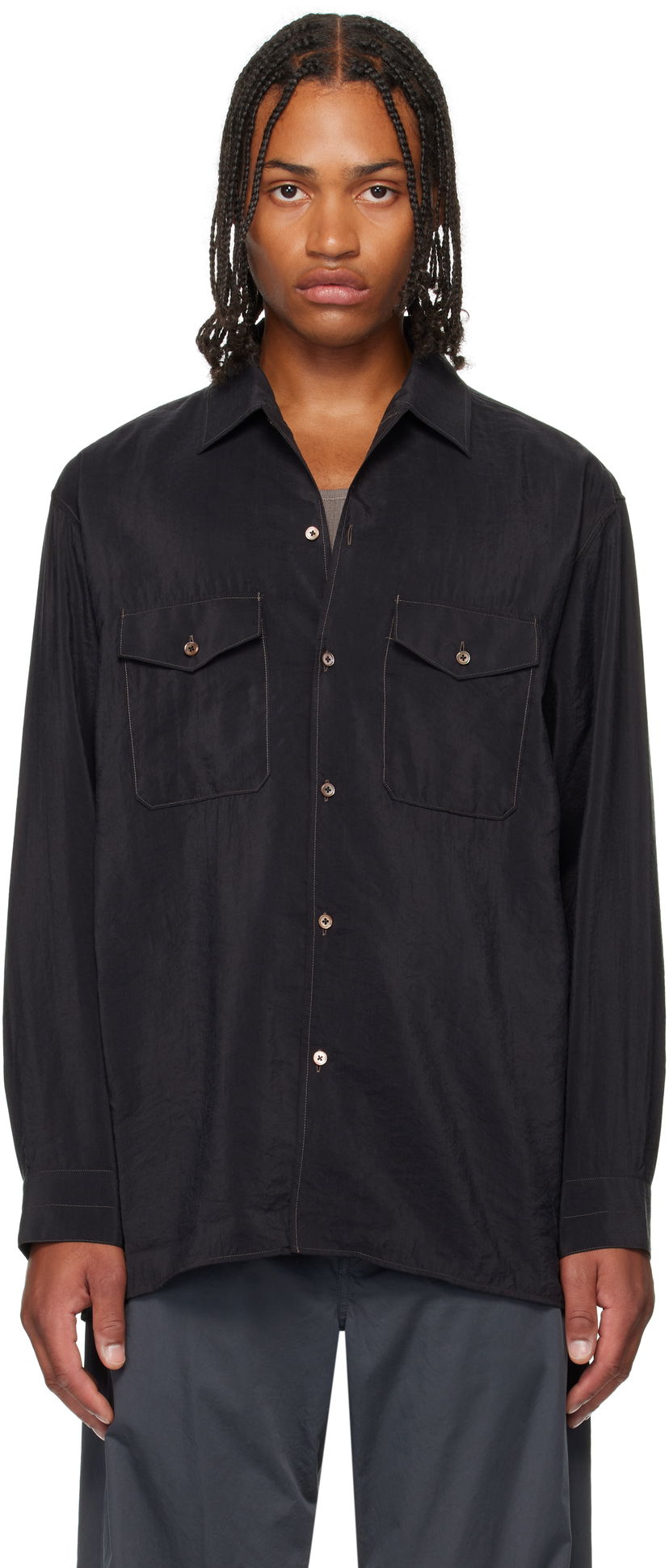 Skjorte LEMAIRE Lemaire Convertible Collar Shirt Sort | SH1202 LF1308