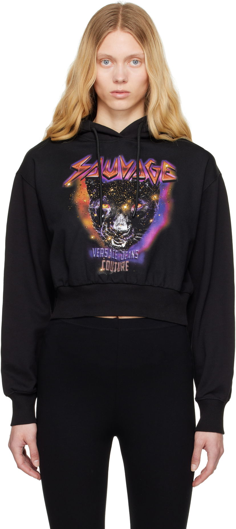 Sweatshirt Versace Versace Jeans Couture Savage Print Cropped Hoodie Sort | E78HAIC04_ECF00C