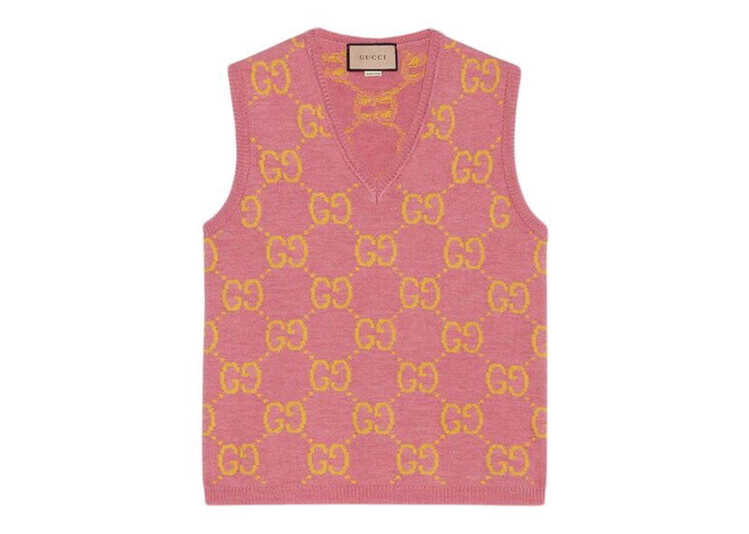 Vest Gucci GG Knitted Wool Vest Pink/Yellow Lyserød | 674041 XKB3V 5874