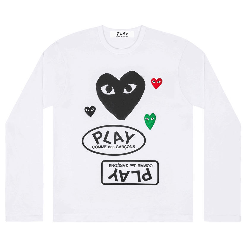 T-shirt Comme des Garçons PLAY Multi Logo Long-Sleeve Tee Hvid | AZ T286 051 1