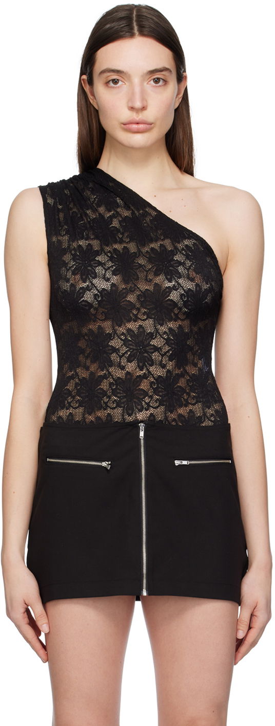 Krop Miaou Miaou Jade One Shoulder Lace Bodysuit Sort | 6005SLBLK, 0