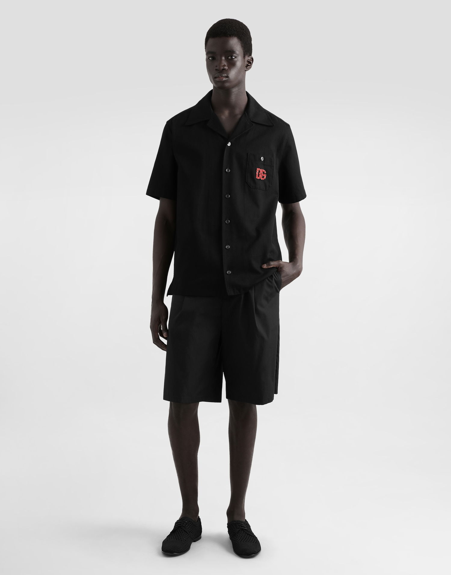 Skjorte Dolce & Gabbana Dolce & Gabbana Hawaiian Shirt with DG Logo Embroidery Sort | G5JH9ZGJ371N0000, 1