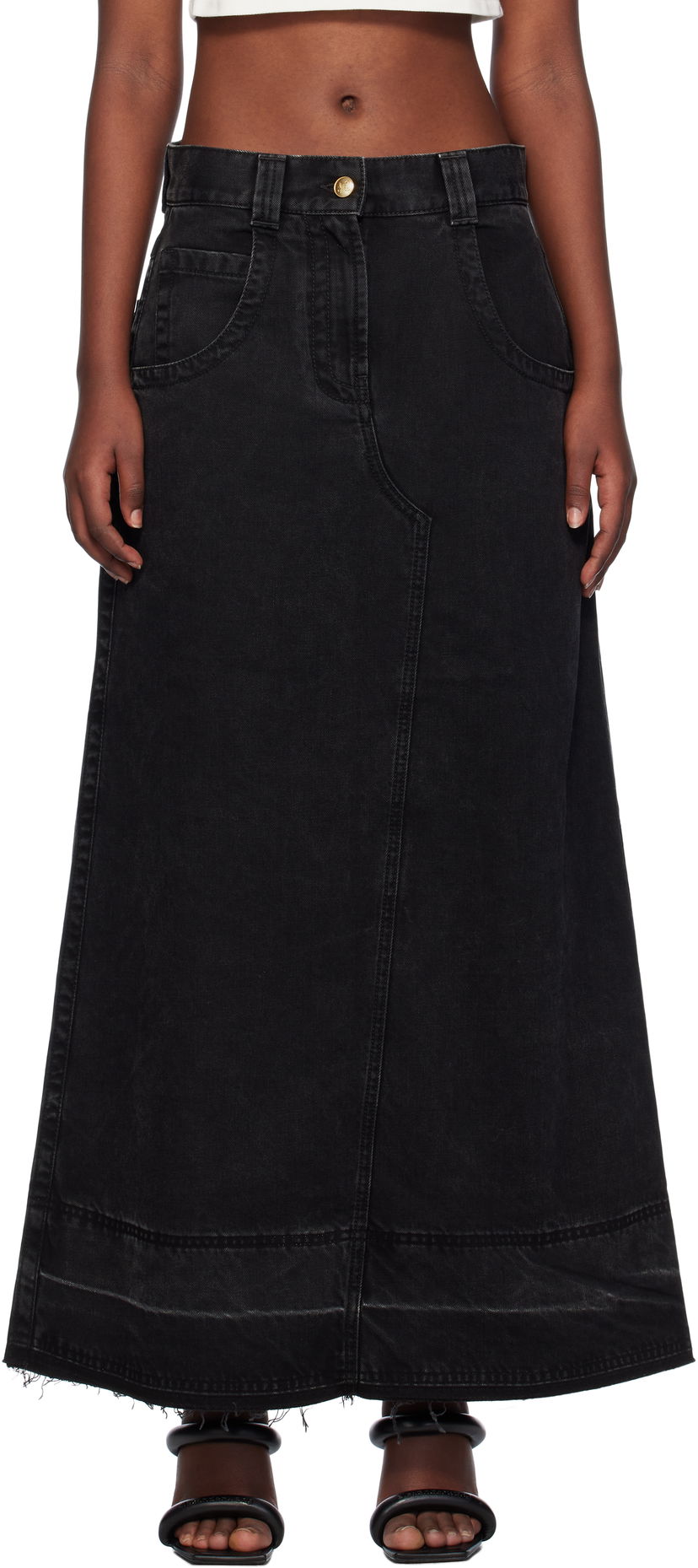 Nederdel Palm Angels Split Denim Maxi Skirt Sort | PWYF016F24DEN0011010