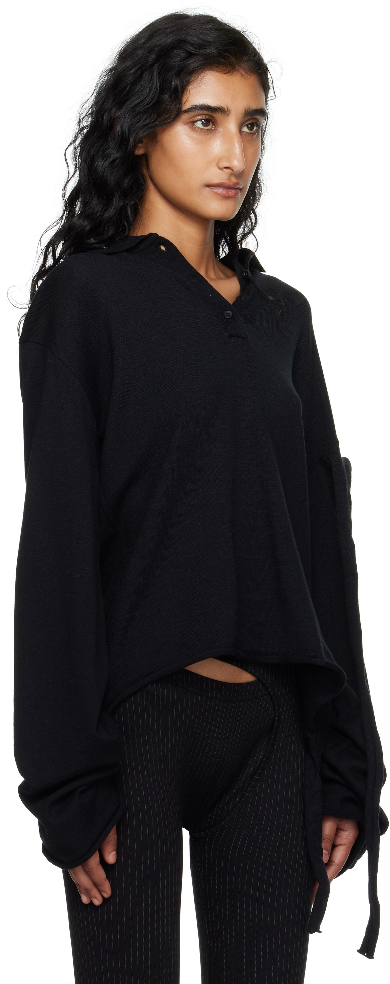 Polo skjorte Ottolinger Ottolinger Deconstructed Knit Polo Sort | 107-106207-01, 1