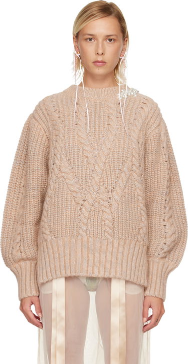 Sweater Simone Rocha Simone Rocha Embellished Puff Sleeve Chunky Knit Sweater Beige | MZMK4B 0665, 0