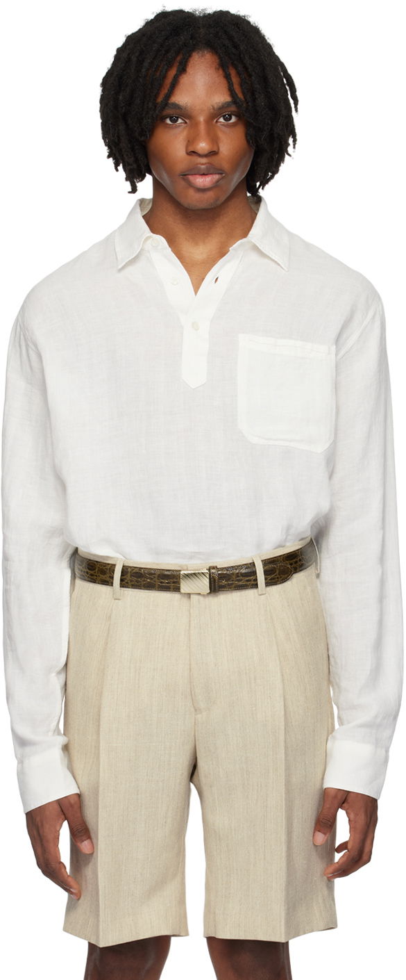 Skjorte Orlebar Brown Linen Long Sleeve Shirt Hvid | 279367, 0
