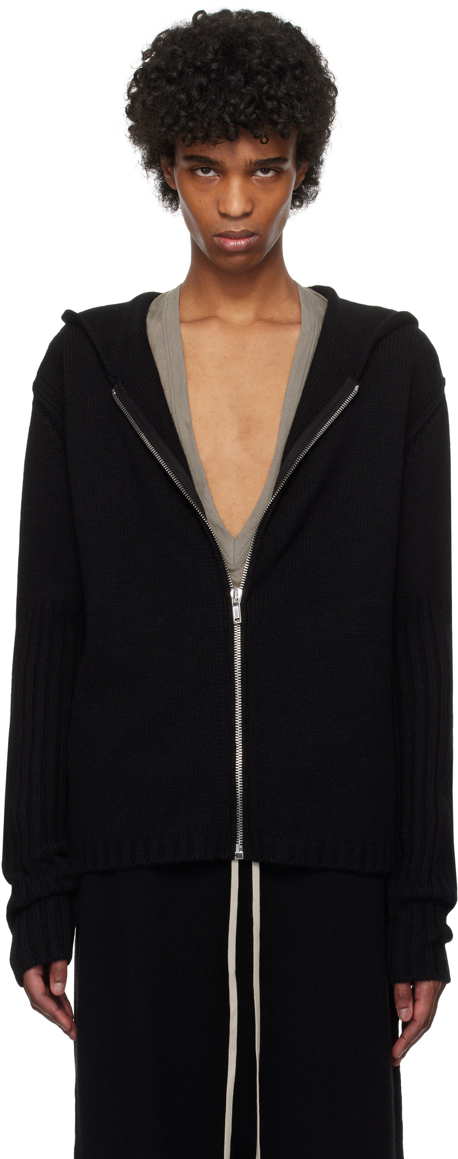 Sweatshirt Rick Owens Rick Owens Hollywood Zipped Knit Hoodie Sort | RU01E5666 KLWS, 0