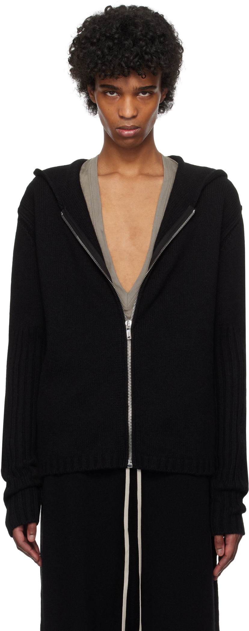Sweatshirt Rick Owens Rick Owens Hollywood Zipped Knit Hoodie Sort | RU01E5666 KLWS
