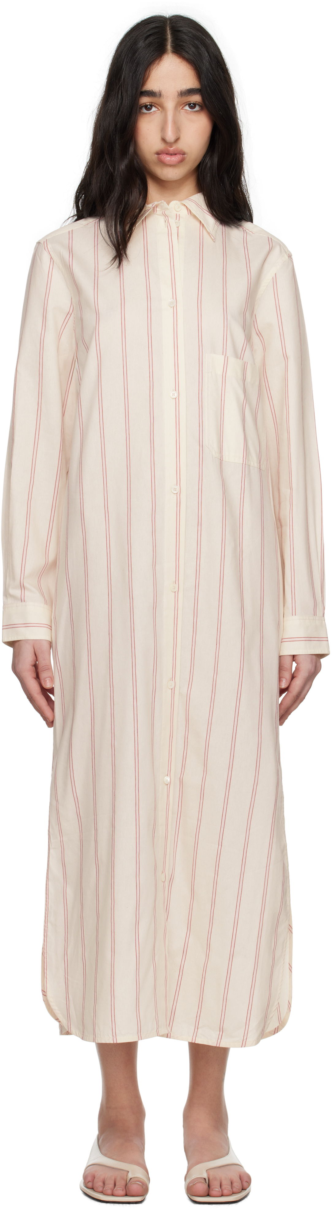 Kjole TOTEME TOTEME Striped Tunic Midi Dress Hvid | 252-WRD1752-FB0388, 0