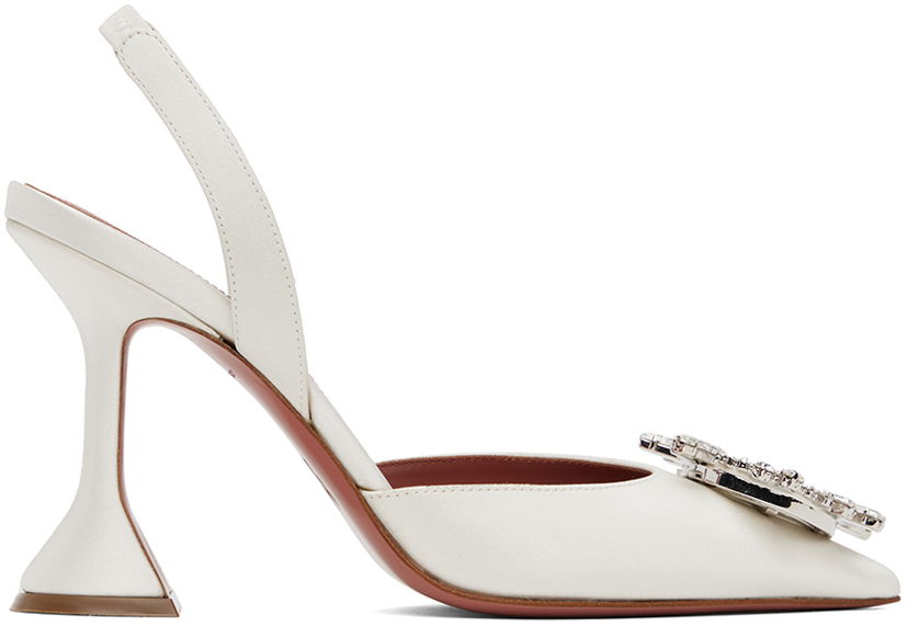 Sneakers og sko Amina Muaddi Sling Back Heels With Crystal Buckle Hvid | BEGUM SLING CL SATIN