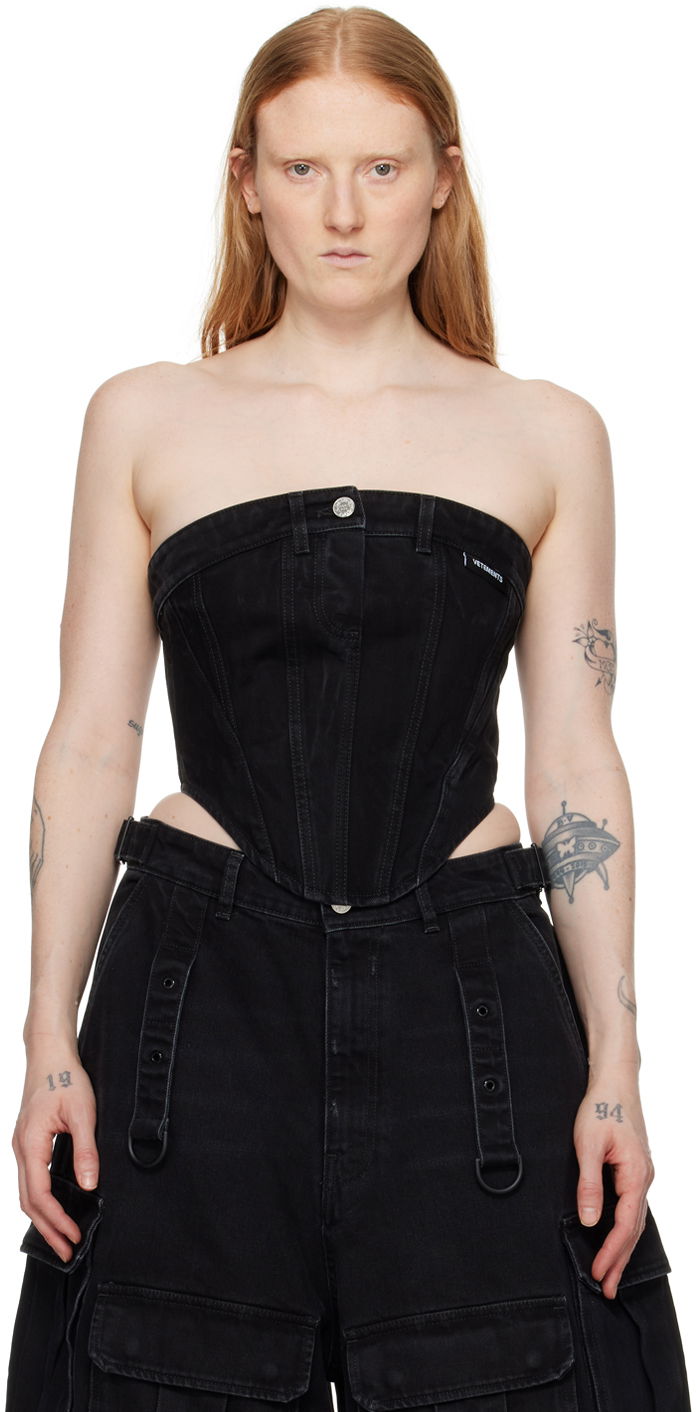 Tanktop VETEMENTS Paneled Denim Tank Top Sort | WE64TO100B, 0