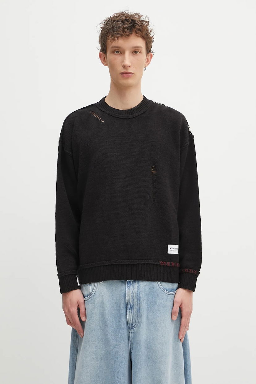 Sweater Neighborhood NEIGHBORHOOD Savage Crewneck Distressed Sweater Sort | 242FUNH.KNM01
