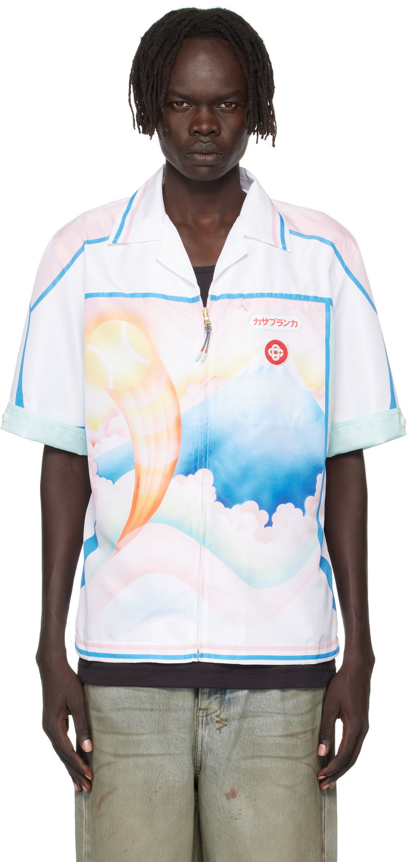 Skjorte Casablanca Casablanca Fuji Dream Zip Shirt Hvid | MPF25-SWM-064-01